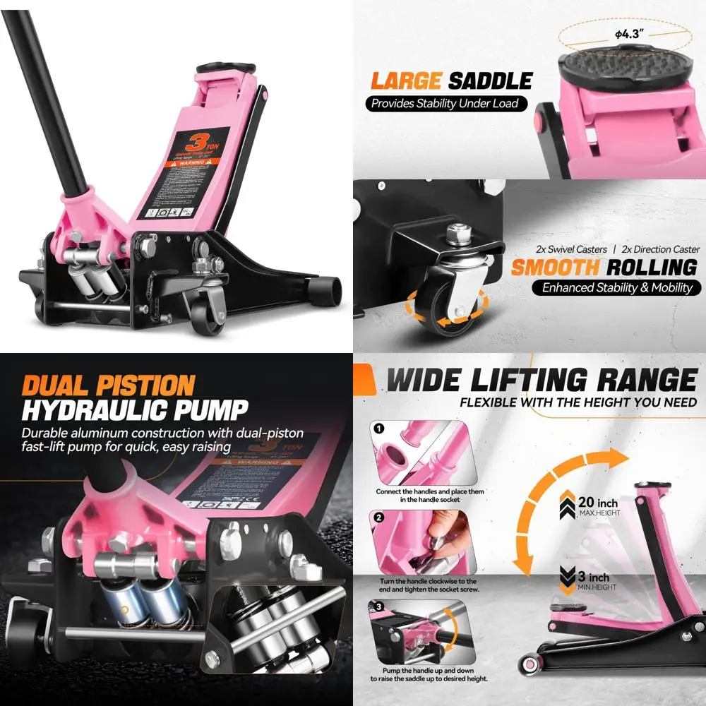 

Heavy Duty 3 Ton Low Profile Hydraulic Car Jack with Dual Piston Quick Lift Pump and Race-Inspired Design