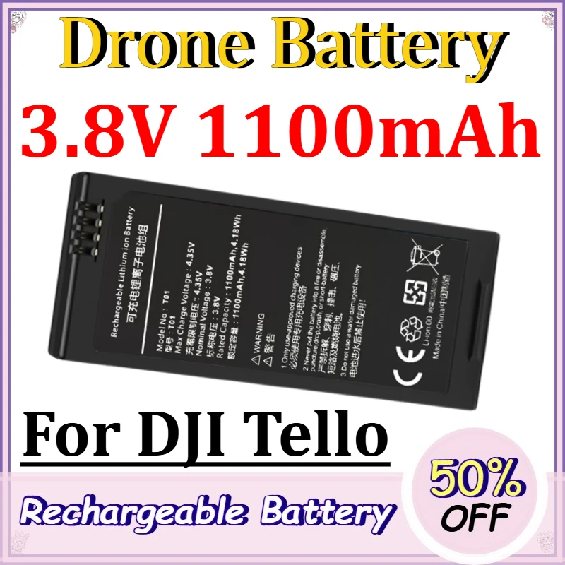 3.8V 1100mAh Drone Battery for DJI Tello Intelligent Flight Battery Aftermarket Replacement Battery for Drones