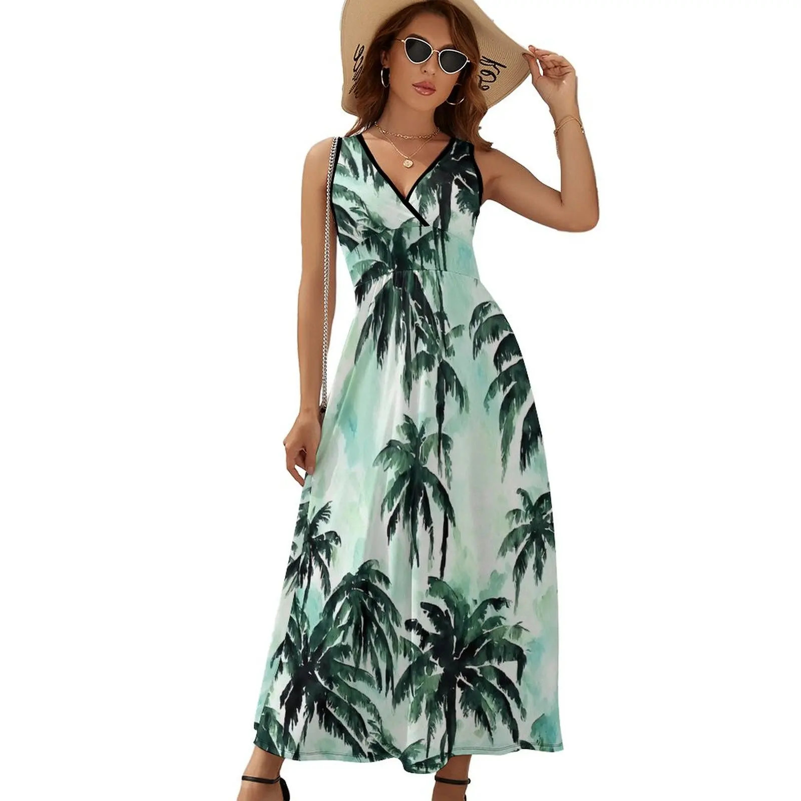 Hawaiian Dress Tropical Palm Trees Kawaii Maxi Dress Street Fashion Bohemia Long Dresses High Waist Custom Big Size Clothing