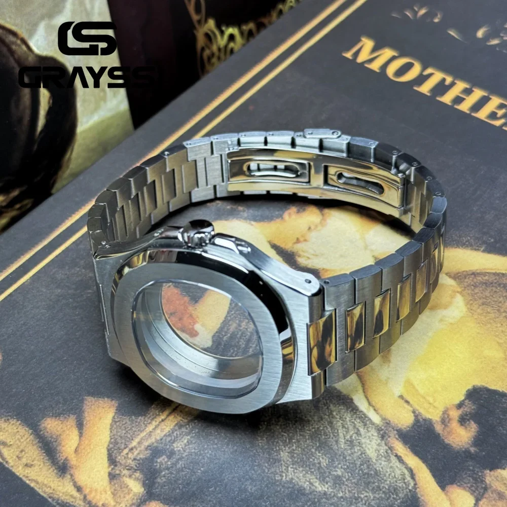 40mm for Nautilus Square Watch Case 316L Steel Bracelet NH34 NH35 NH36 Movement Sapphire Glass Watch Spare Part