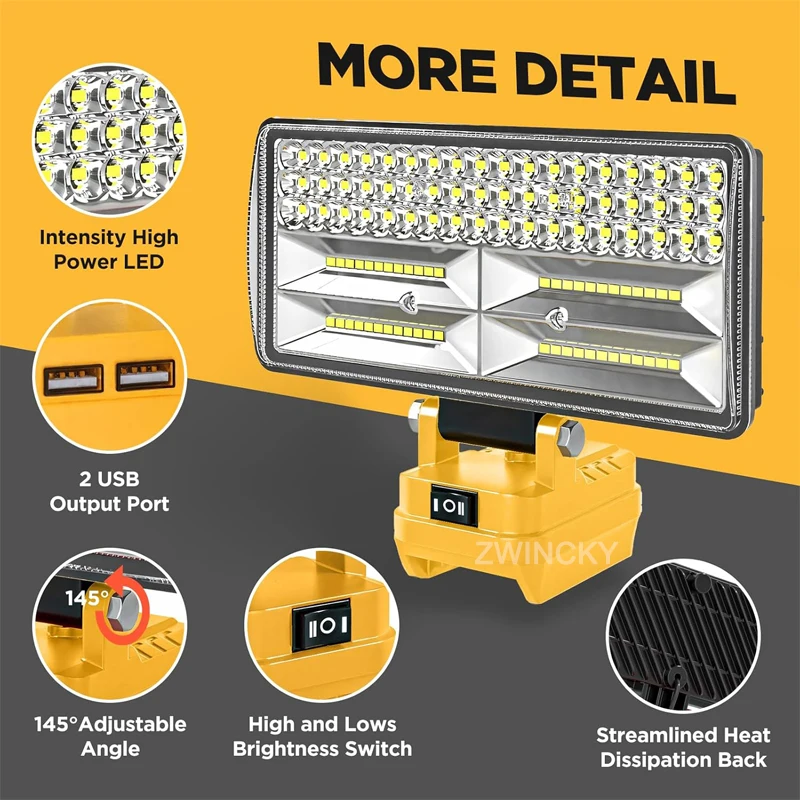 

8inch LED Work Light Suitable For Dewalt 18V Lithium Battery, Portable Flashlight Outdoor Camping Hiking Fishing Lights With USB