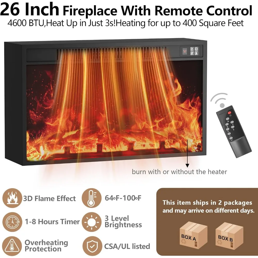 Mueble para TV de más de 65 pulgadas con 26 chimenea, mueble de almacenamiento y estantes ajustables Centro de entretenimiento