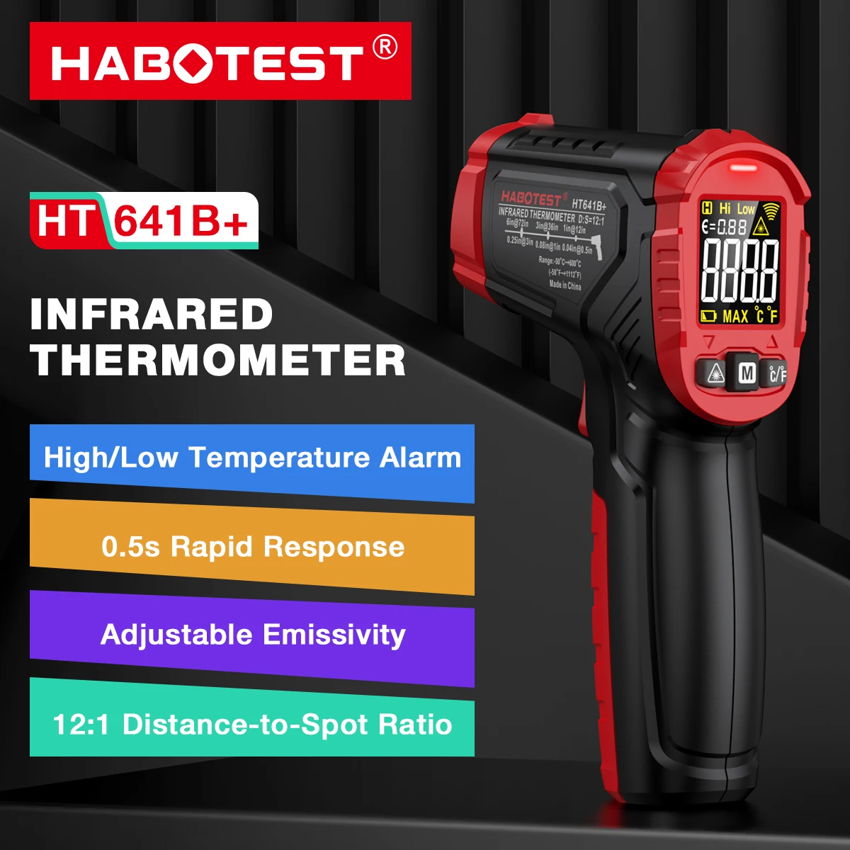 Infrared Thermometer Non-Contact Laser Temperature Meter Laser IR Surface Tool for Pizza Oven Meat Griddle Grill HT641A/A+/B+