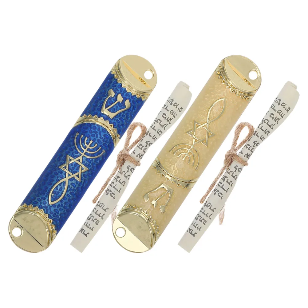 

2 Sets Jewish Mezuzah Scroll Metal Plaque Door Blessing Case Judaica On The