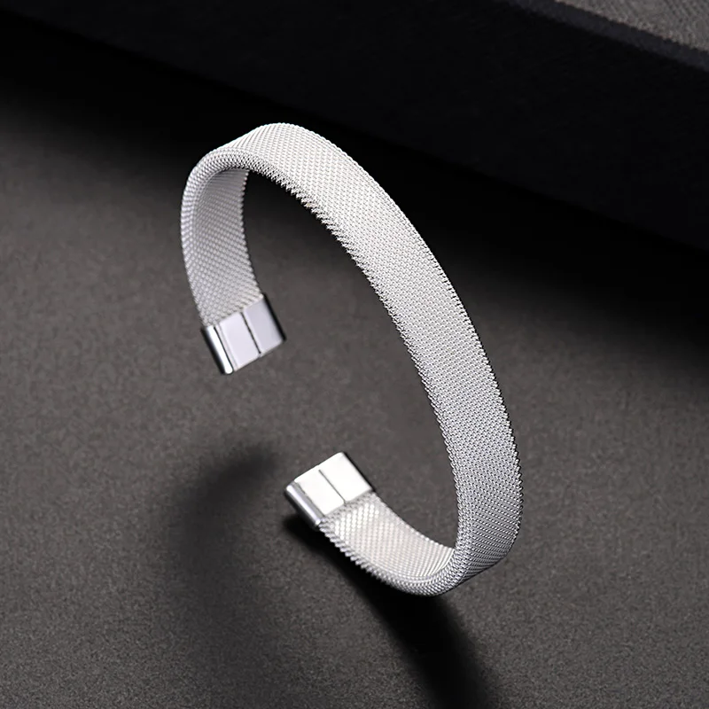 

925 Sterling Silver Plated High Quality Fashion Mesh Women Solid Lady Bangle Jewelry Charm Cuff Men Bracelet Wedding Gift