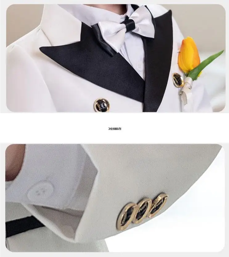 Children White Wedding Suit Prince Kids Jacket Pants Photograph Suit Flower Boys Tuxedo Dress Baby 1 Year Birthday Dress Costume