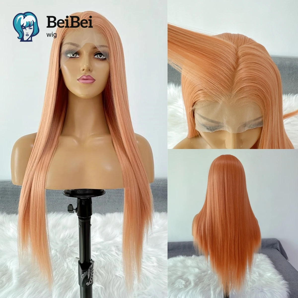 Wig Renda Depan Oranye Muda untuk Wanita 26 Inci HD Panjang Lurus 13*4 Renda Frontal Alami Sintetis Kualitas Tinggi untuk Cosplay