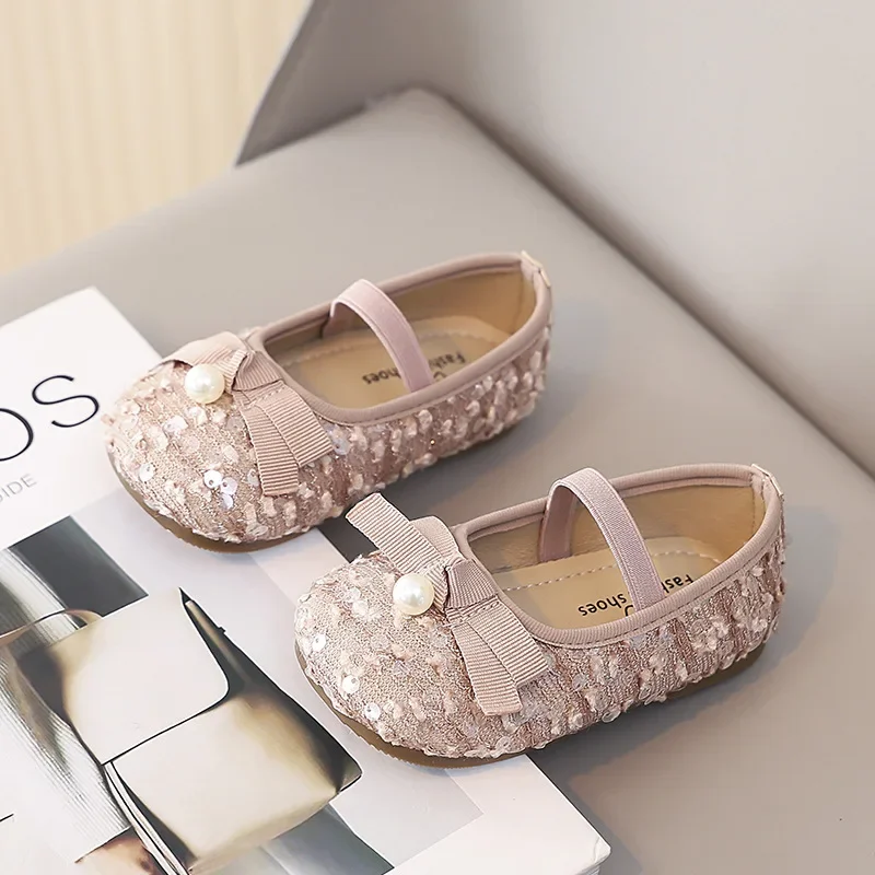 

Kids Children's Small Single Shoes Spring Summer New Girls Bow Pearl Cute Princess Shoes Flats Size 23-34