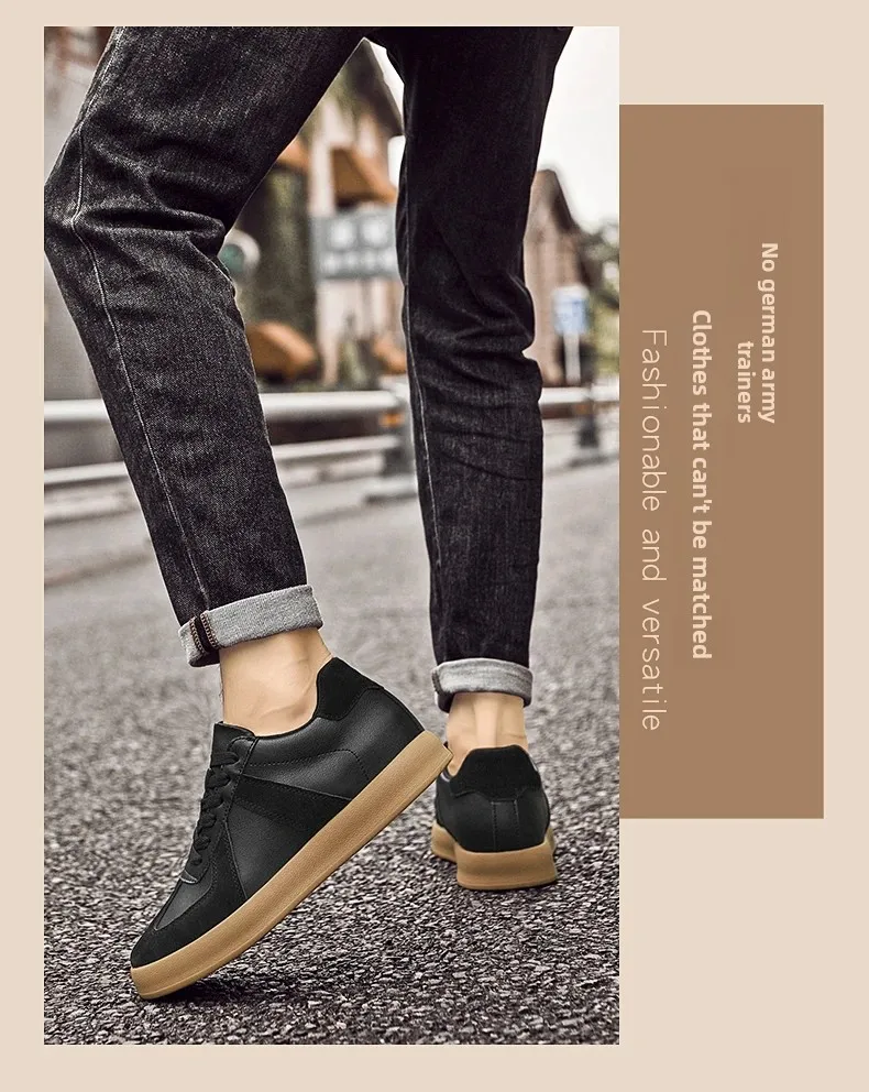Men's Invisible Height Increasing Shoes 6/8cm German Training Shoes Breathable Genuine Leather Retro Casual Sports Shoes