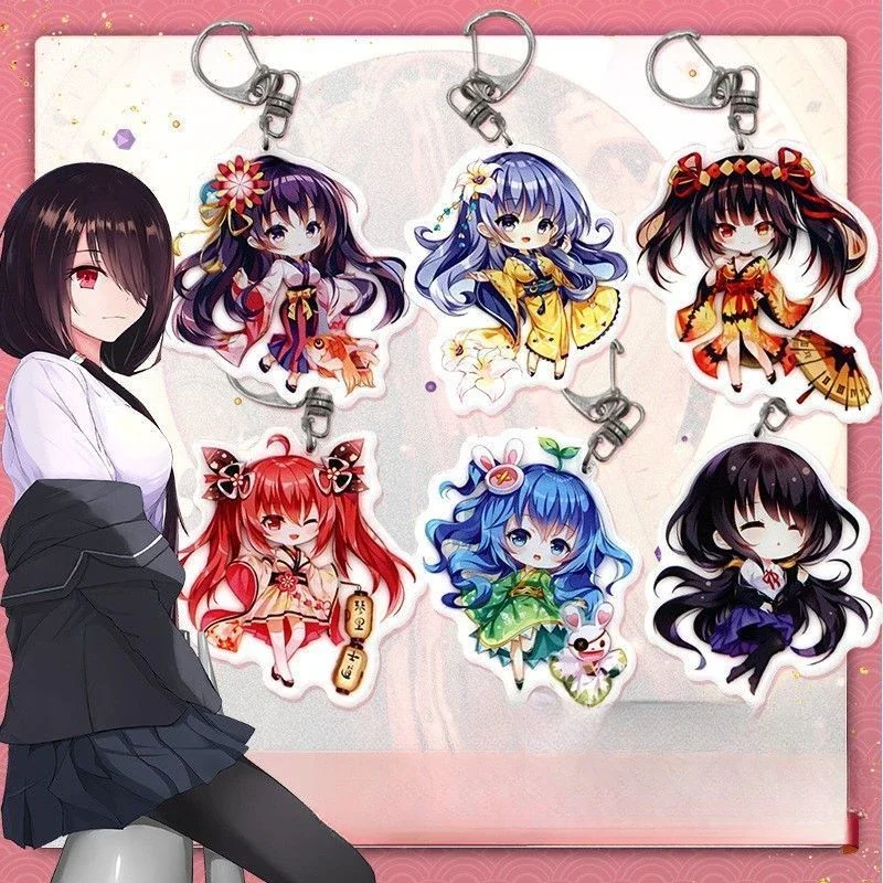 Anime Figure Itsuka Shido Rio Sonogami Tokisaki Kurumi Key Ring Acrylic Key Chain Creative Model Plate Animation Derivatives