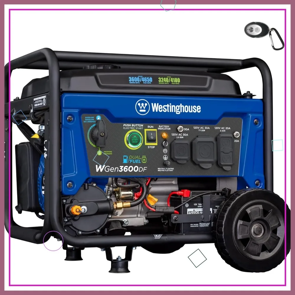 Electric 4650w Dual Fuel Portable Generator with Remote Start, RV Ready 30A