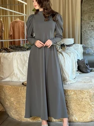 Eid Abito modesto per le donne Ramadan Abaya musulmano Mezza collo alto Abito lungo da festa Abiti solidi Largos Dubai Robe Jalabiya