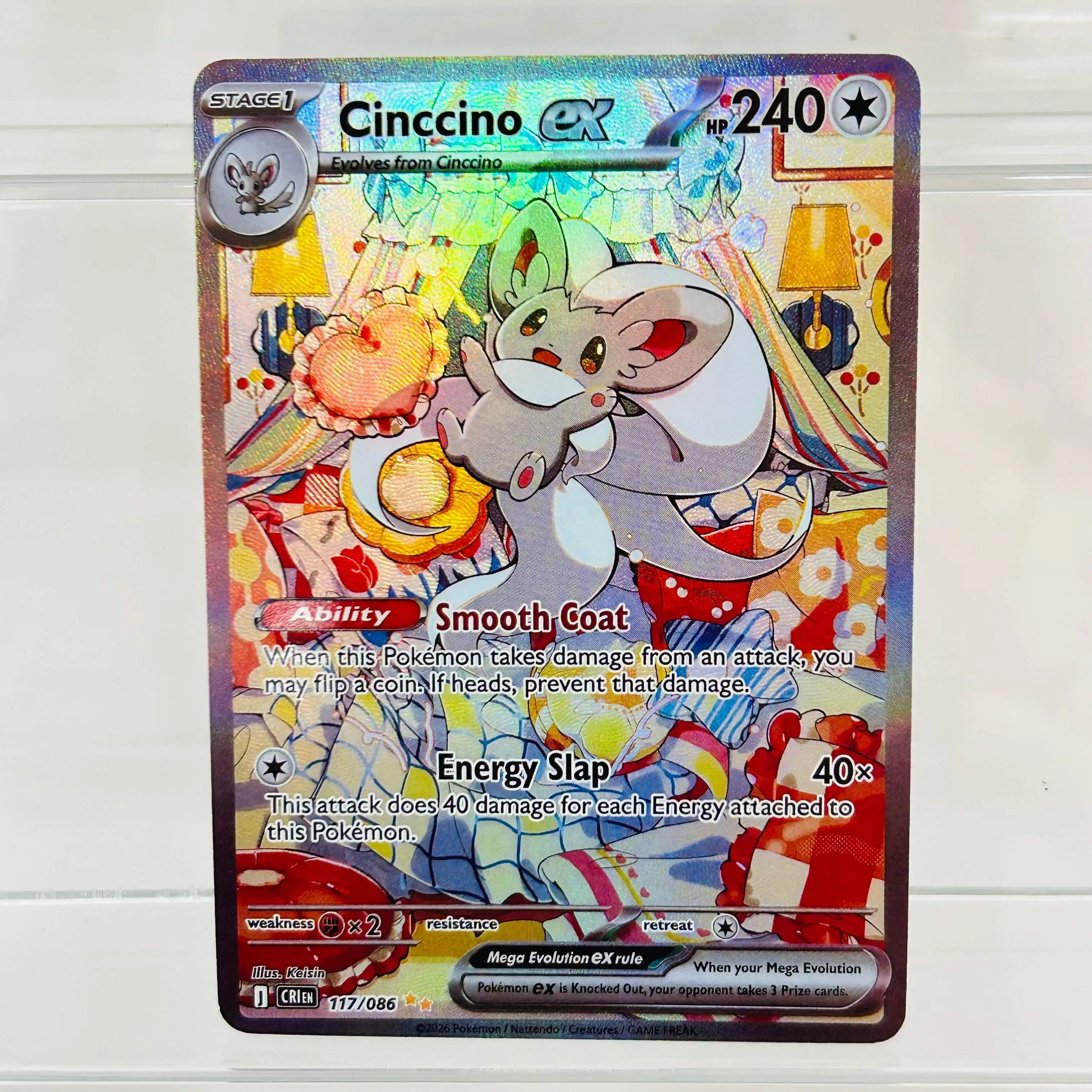 

Pokemon English Cinccino ex 117/086 DIY Holographic Foil Card, Perfect Condition Premium Anime Collection Card