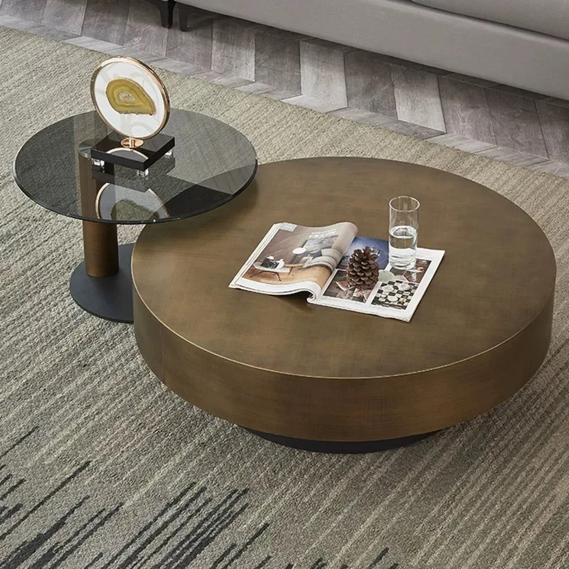 

Итальянский бронзовый кофейный столик для небольших квартир: роскошный аксессуар для гостиной, высококлассный минималистичный дизайн, матовый камень