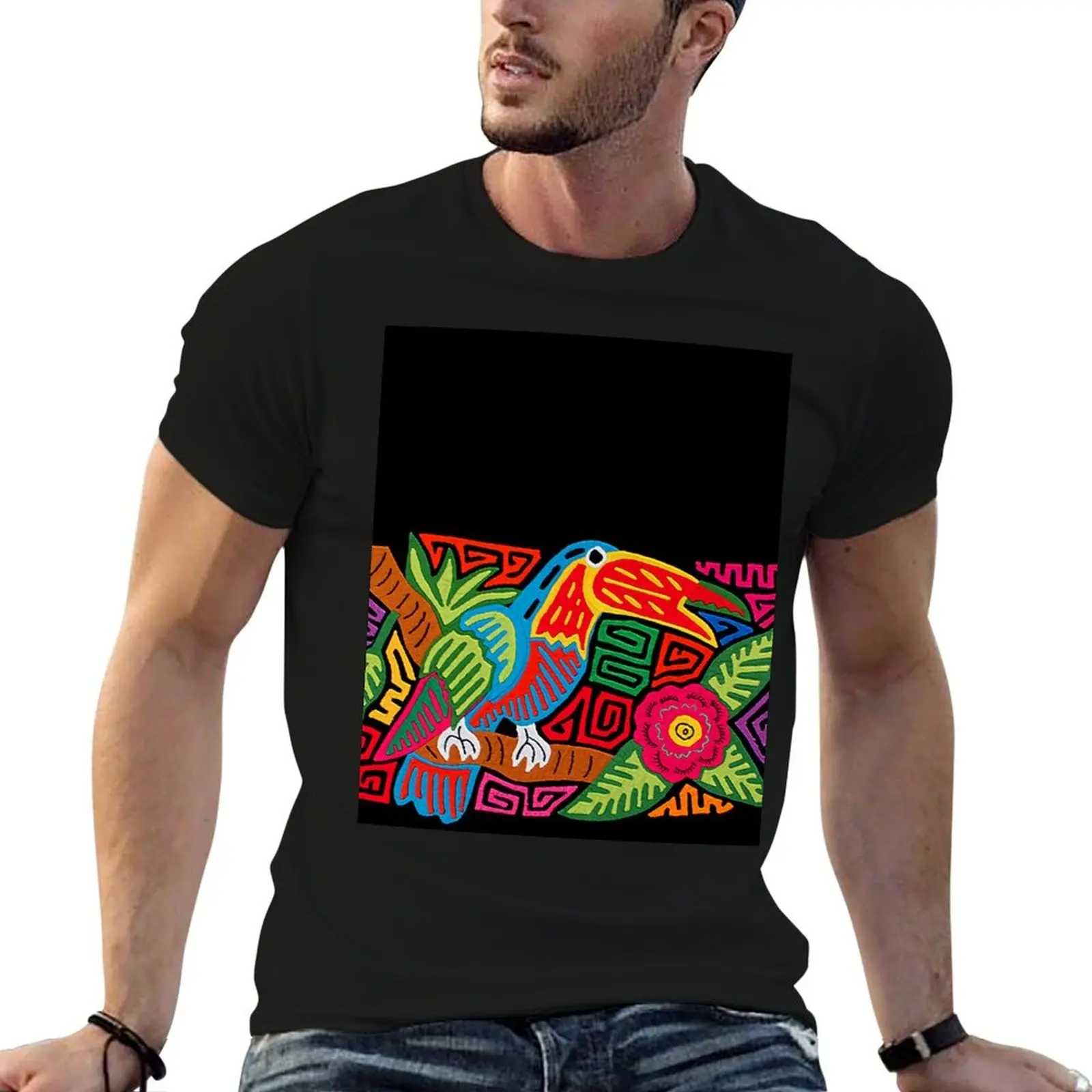 Camiseta Mola Design Tucan, camiseta de algodón para hombre, camisetas gráficas, camiseta 100% de algodón