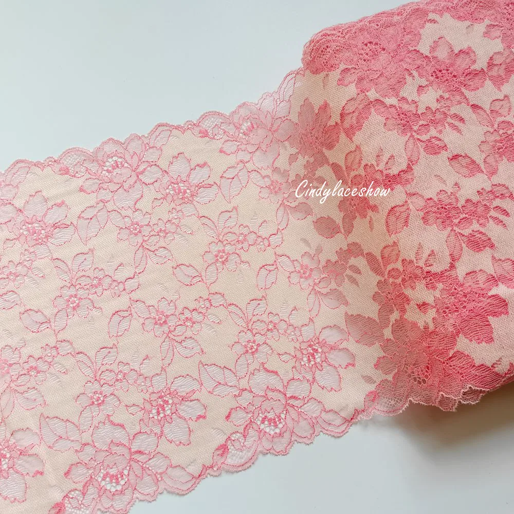 2Yards 23CM Width Pink Floral Embroidered Stretch Elastic Lace Trim For Bra Sewing Clothes Lingerie Dress Swimwear Trimmings DIY