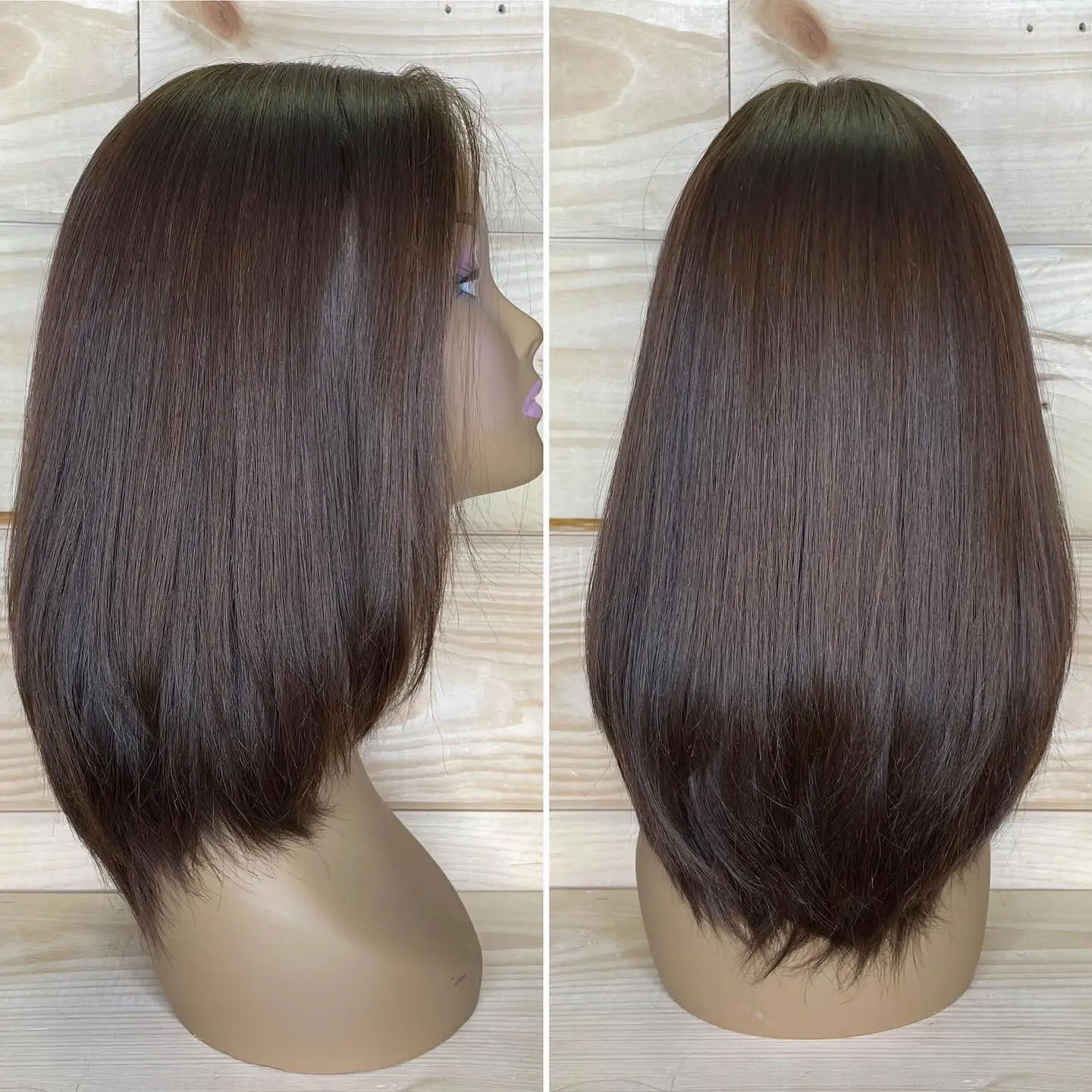 Chocolate Brown Silky Straight Synthetic Hair 13x4 Lace Front Wigs for Black Women Glueless Short Bob Transparent Lace Wigs