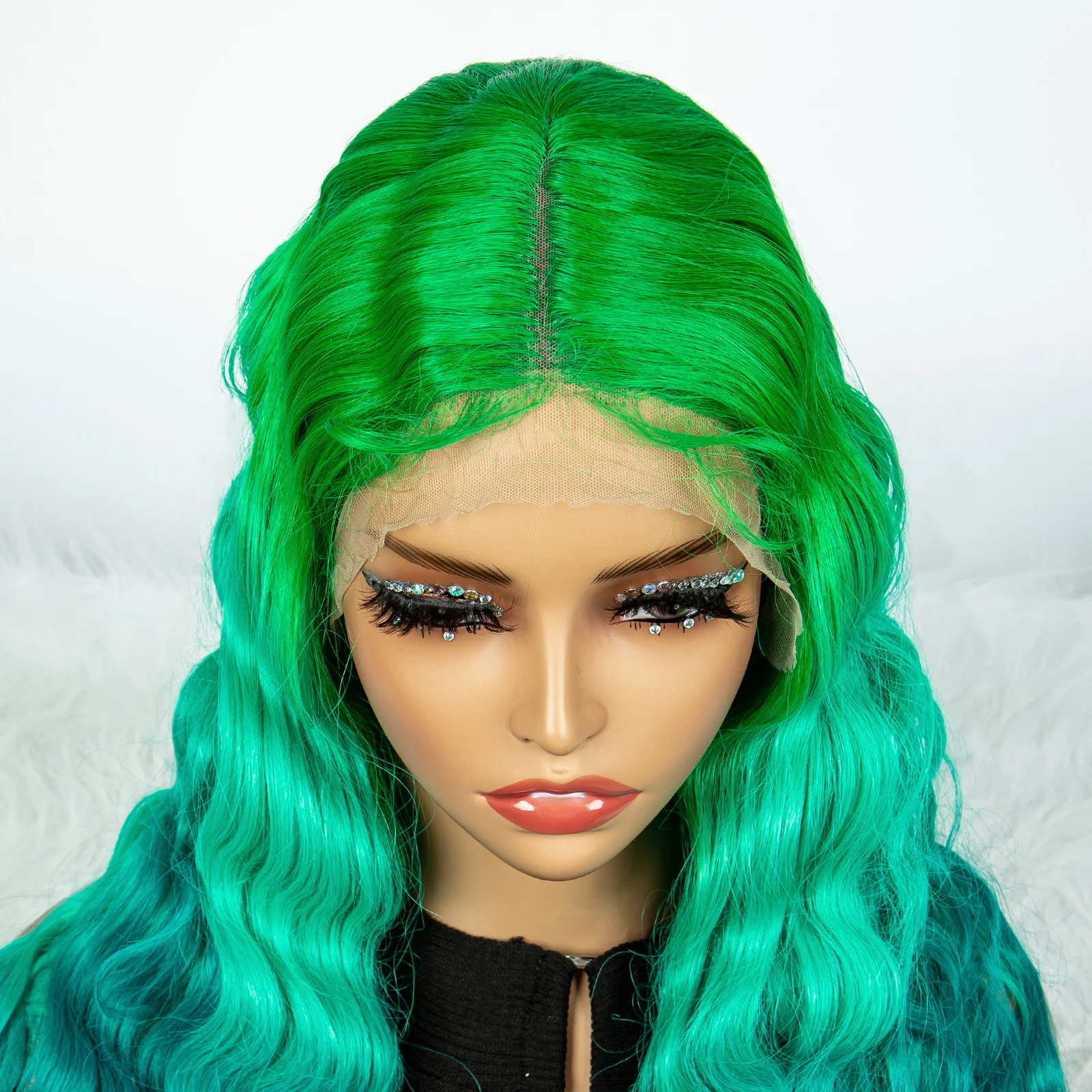 Peluca de cabello largo y ondulado para mujer, cabellera larga y rizada con raíces verdes degradadas, uso diario para fiesta de Cosplay