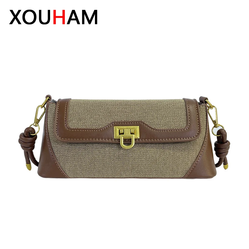 XOUHAM tas bahu wanita, kantung selempang Retro kulit PU 2 warna, desain mode musim semi musim gugur untuk perempuan