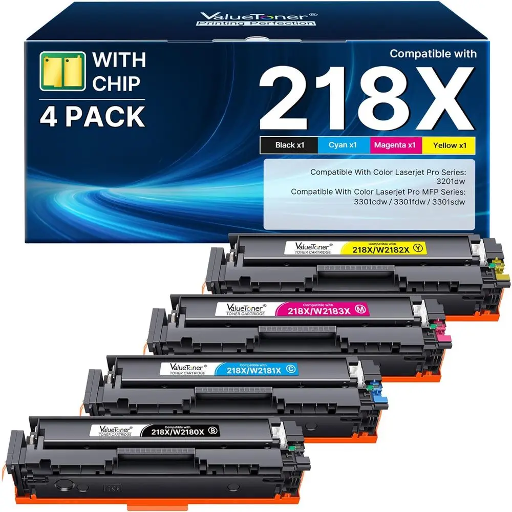 

218X 218A Toner (with Chip) Compatible or HP 218X 218 Toner Cartridges 4 Pack or Hp Color LaserJet Pro MP 3301dw 3301sdw 3301cdw