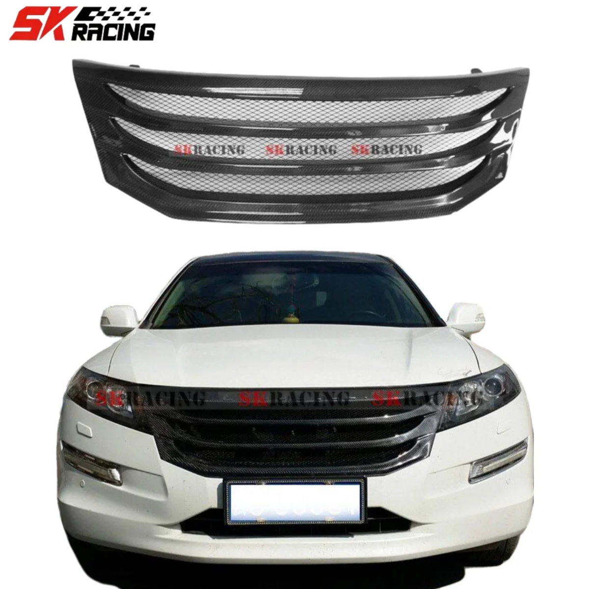 Body Kit Racing Grills Car Exterior Decoration For Honda Crosstour 2009-2012 Carbon Fiber Front Bumper Mesh Grille Cover Trims