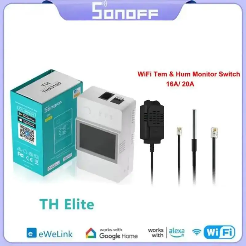 

Смарт-переключатель SONOFF TH Elite 16A/20A WiFi с ЖК-дисплеем, переключатель контроля температуры и влажности