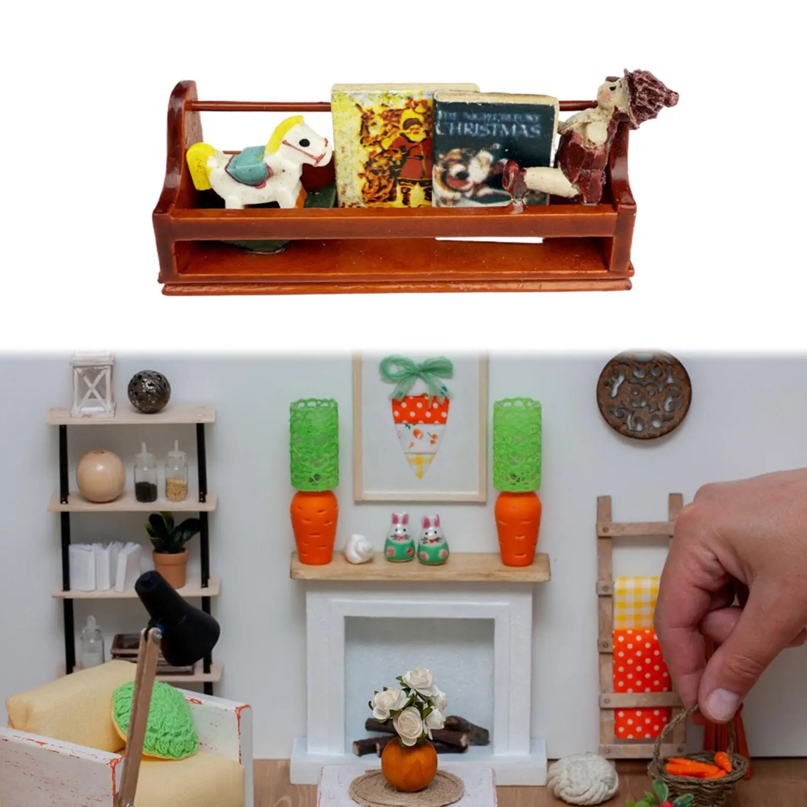 Muebles para casa de muñecas a escala 1/12, modelo de juguetes, accesorios para casa de muñecas, muebles de madera, estante para libros para balcón y baño