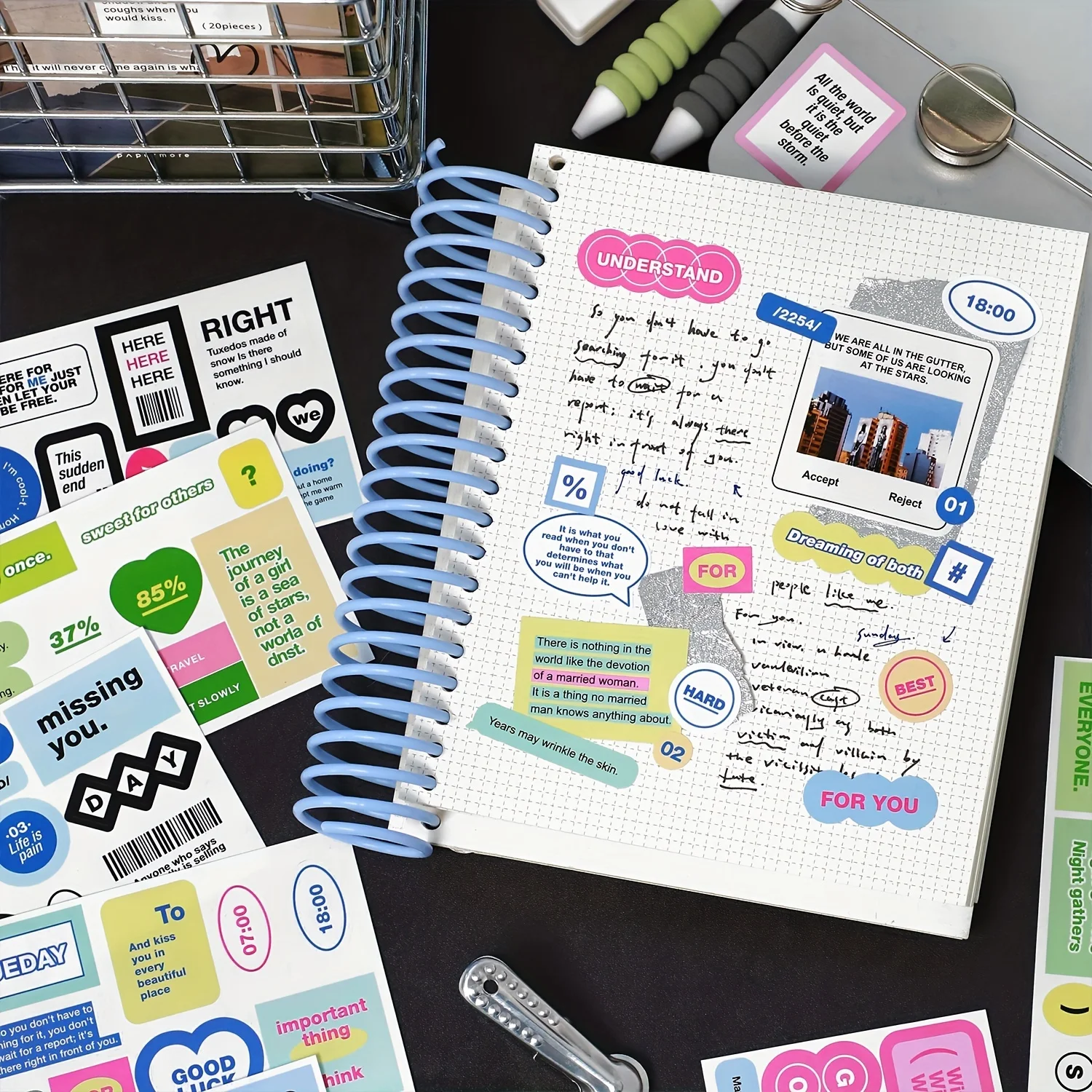 6 Sheets Simple ins Label  Stickers for Scrapbooking DIY Decorative Material Collage Journaling