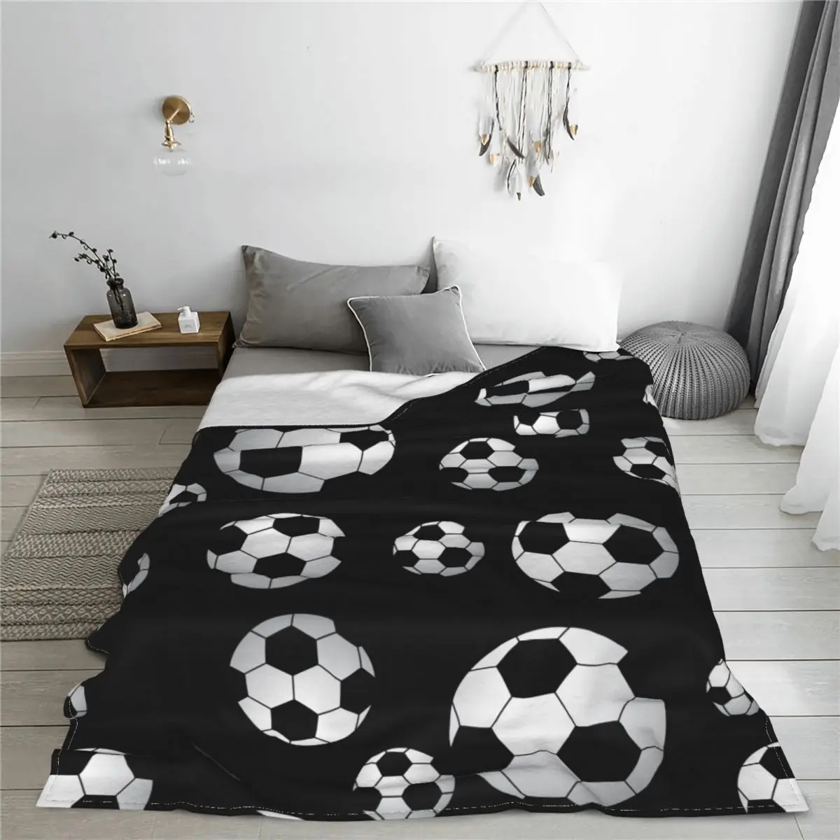 Soccer Pattern Knitted Blanket Football Balls Sports Flannel Throw Blankets Home Couch Personalised Ultra-Soft Warm Bedsprea