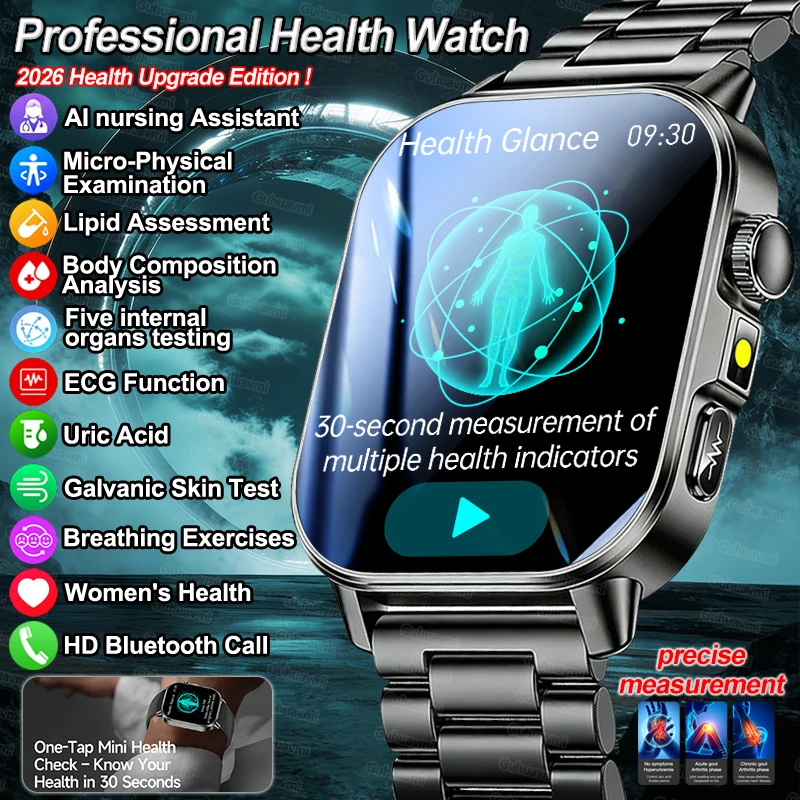 

2026 Upgraded Professional Level Mini Health Check Smart Watch Uric Acid Blood lipids Blood Pressure ECG+PPG Smart watches man