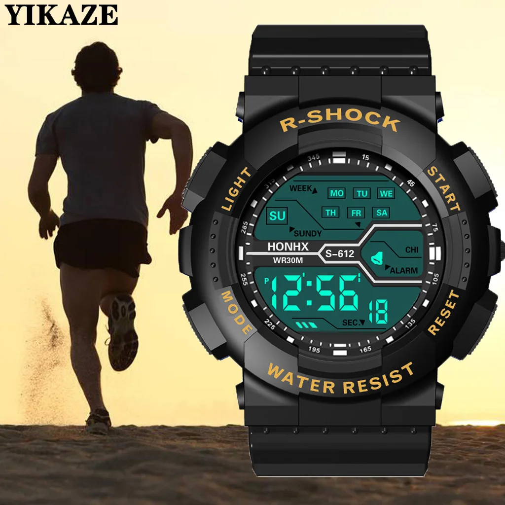 YIKAZE Multifunction Men\'s Sports Watch LED Digital Watch Big Dial Waterproof Luminous Men Sport Watch Electronic Watches