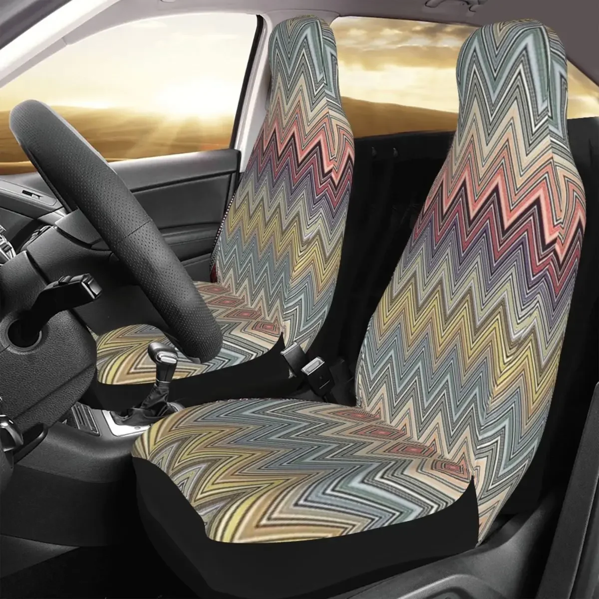 Pastel Home Zig Zag Front Auto Seat Cover Print Camouflage Bohemian Car Seat Covers Universal Fit for SUV Sedan Van 2 Pieces