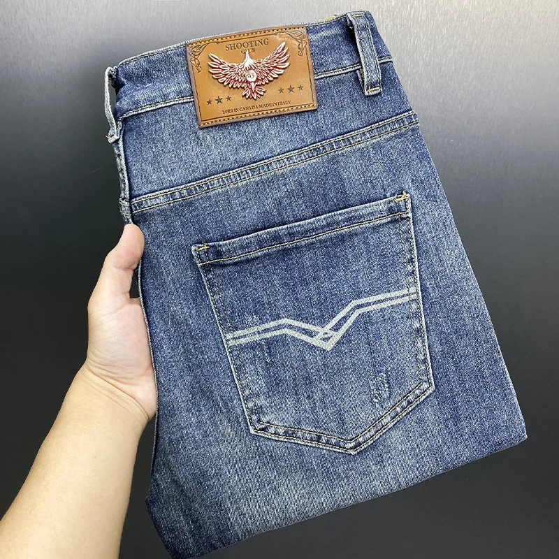 Summer Slim fit thin denim shorts men's high-end fashion elastic soft casual fashion Korean washed-out shorts