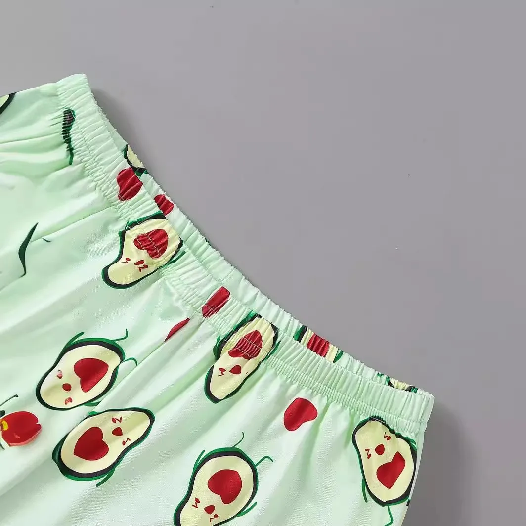 Women\'s Plant Avocado Print Pajama Set - Soft Comfortable Loungewear with Short Sleeve Crew Neck Top and Shorts Sleepwear