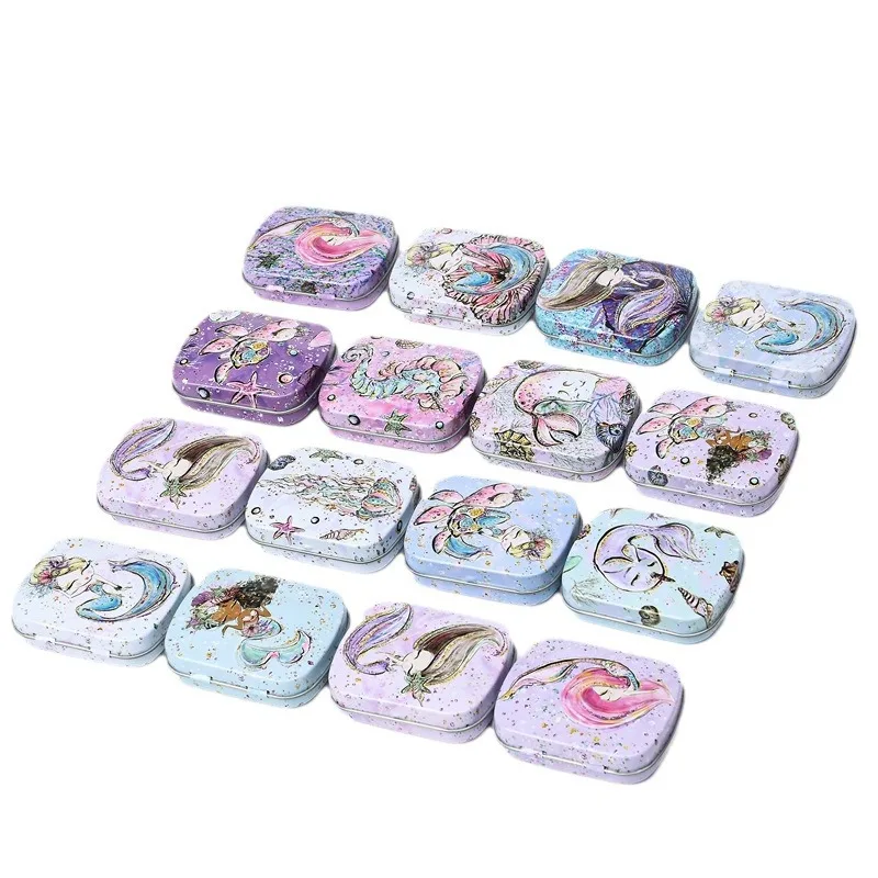 16 Pcs  Mermaid, Flamingo Flower Mini Cover Iron Tin Metal Case / Headset Can/Pill Box /Candy Chewing Gum Storage Gift