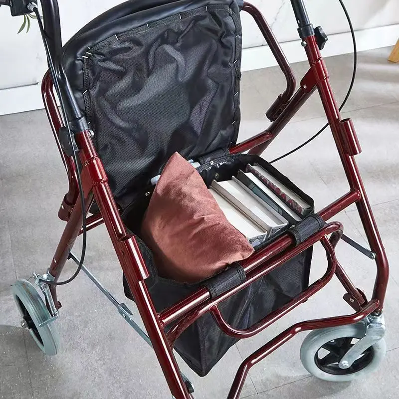 Double Hand Brake Elderly Walker with Wheels Foldable Shopping Cart Trolley Rehabilitation Mobility Aids Walking Stick Can Seat