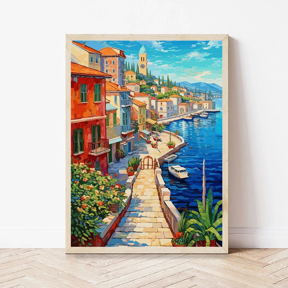 

Seaside Town Landscape Nordic Wall Art Canvas Painting Colorful Posters And Prints Pictures For Living Room Home Decor