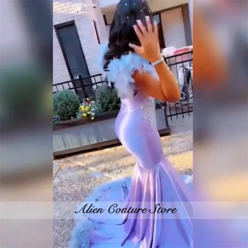 Luxury Purple Lilac Prom Dress Beading Crystal Feathers Tassels Elegant Birthday Dress Evening Dress Wedding Reception Customiz
