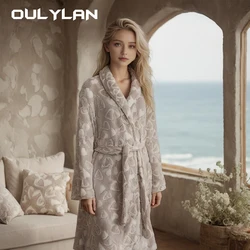 Women's Warm Bathrobes Casual Jacquard Double Layer Thickened Extended Plus Size Flannel Robe plus Size Women Robes Nightgowns