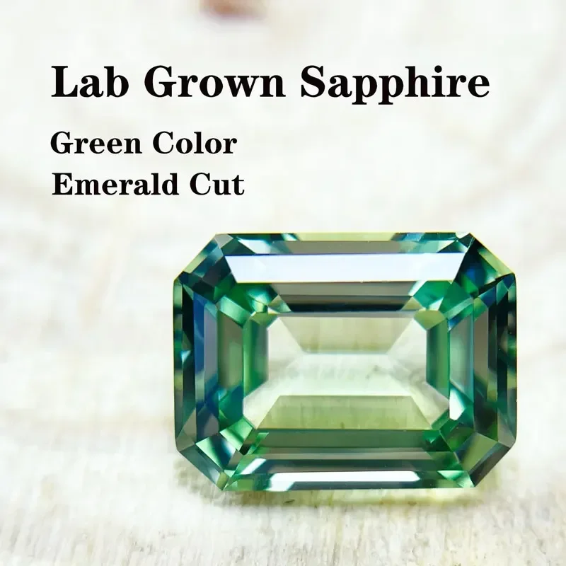 

N-Lab Grown Sapphire Green Color Emerald Cut DIY Advanced Charms Jewelry Rings Earrings Making With Certificate WholesaleN