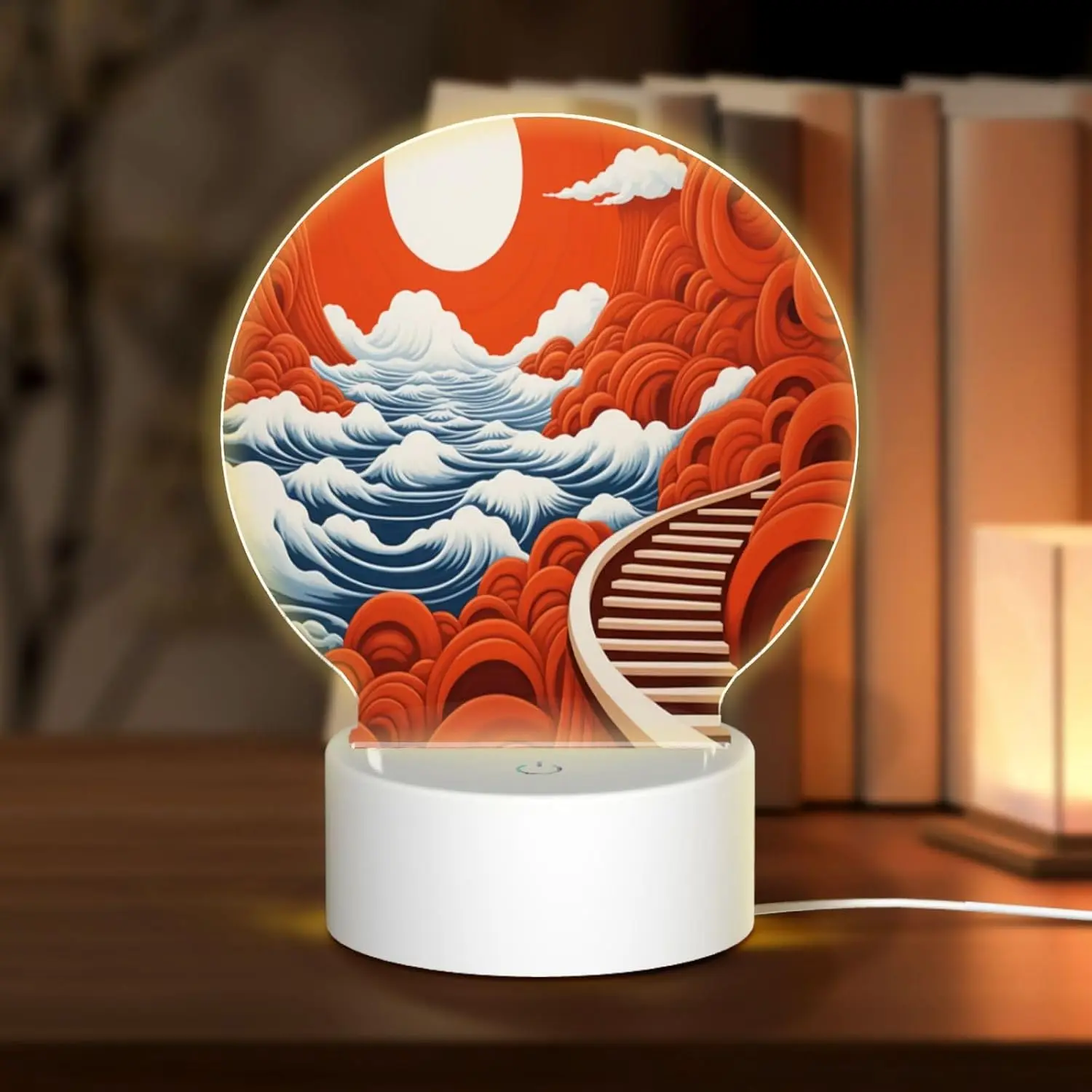 Abstract Sky Round Acrylic Night Light, Nightlights with 3 Light Modes,USB Port, Perfect for Bedrooms and Bathrooms ﻿