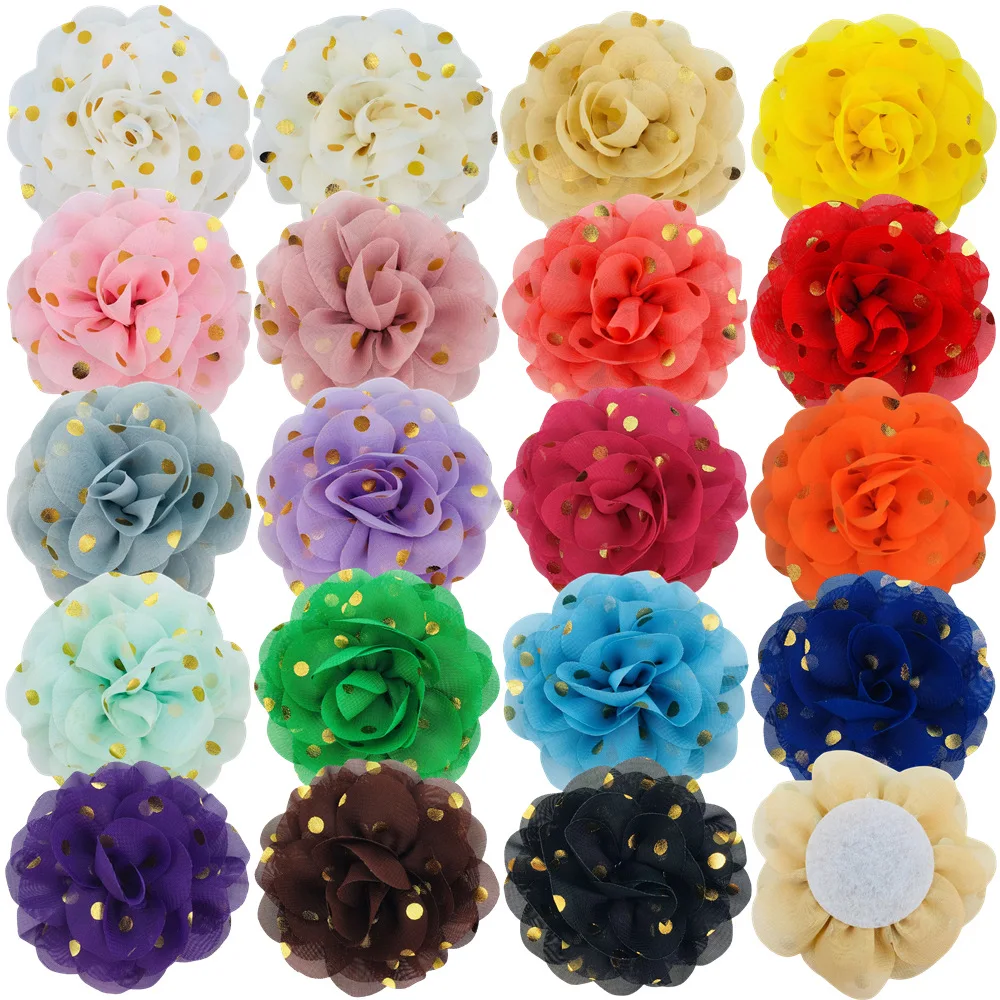 

500pcs Wholesale New 8.5cm Chiffon Hot Stamping Polka Dot Three-dimensional Rose Head Flower Corsage Cat & Dog Accessories Diy A
