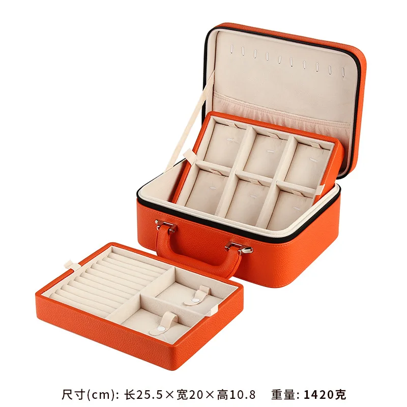 In Stock Double-layer Detachable Jewelry Storage Box Large Capacity Portable Travel Jewelry Ring Box Suitcase 3 Colors Available