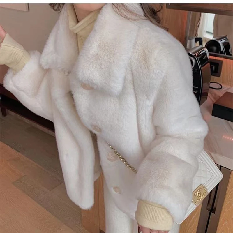 2025 herbst Winter Neue Chic Plüsch Jacke Outwear frauen Mode Lose Verdicken Süße Weiche Faux Rex Kaninchen Pelz Jacke