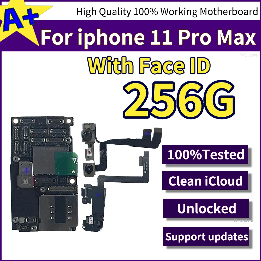 Unlocked Motherboard for iphone 11 Pro Max 100%Wokring Main Board With Face ID Full Chips IOS System A+ Clean iCloud  64GB128GB