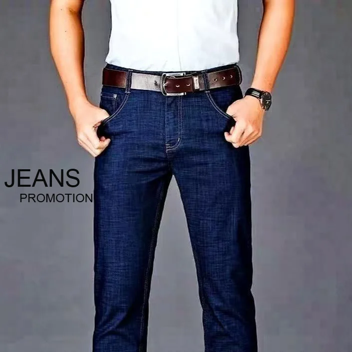 New Ice Silk Thin Denim Jeans For Men Blue Straight Stretch Cotton Pants Business Casual Lightweight Trousers Spring Summer