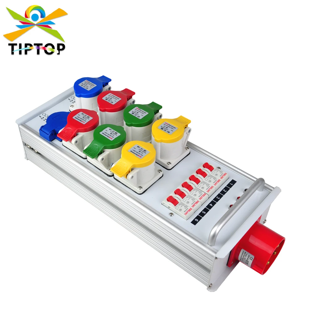 

TIPTOP IP44 Outdoor Power Strip Weatherproof 32A 5PIN Input Aluminum Shell 8x16A Outlet for Stage Lighting / Decoration TP-PS8B