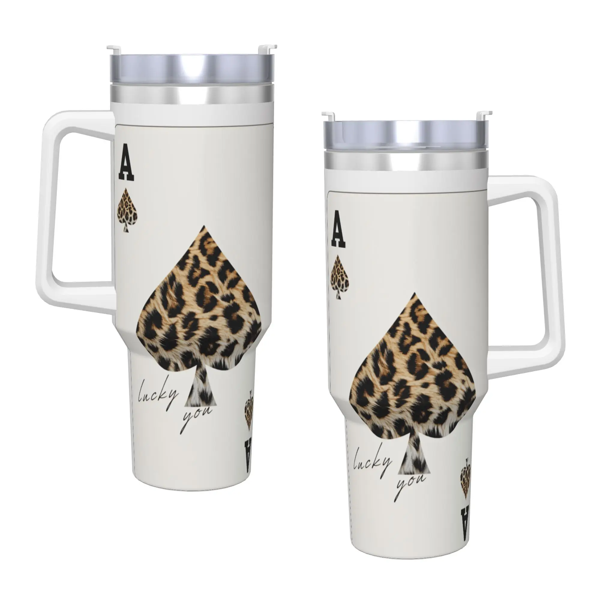 Leopard & Card Print Tumbler  Cold Drink Water Bottle Insulated Stainless Steel Thermal Mug Custom DIY Travel Mugs Cup