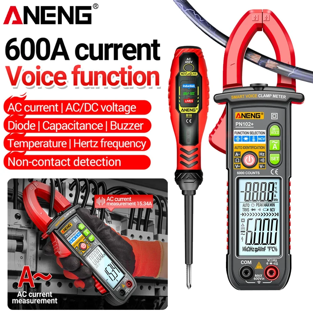 

Voice Broadcast Multimeter meter ANENG PN102+/B18 Kit Highlight Voltage Test Pen Non-contact NCV Induction Electrician Tools