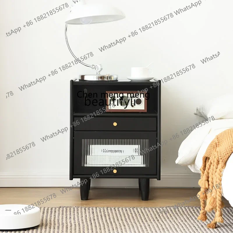 cc182Solid wood bedside table Modern simple bedroom Small bedside table, wind bedside small cabinet Super narrow storage R